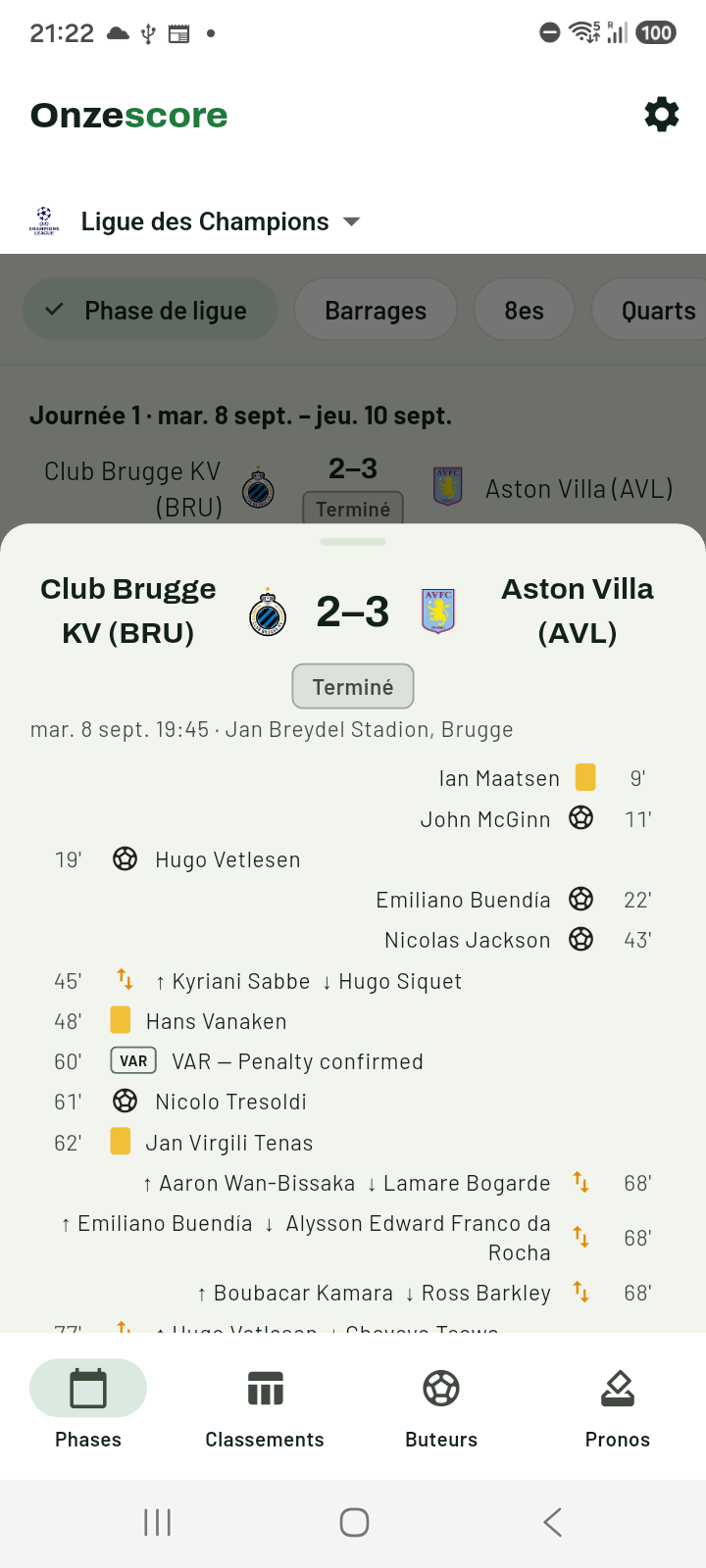 Détail d'un match